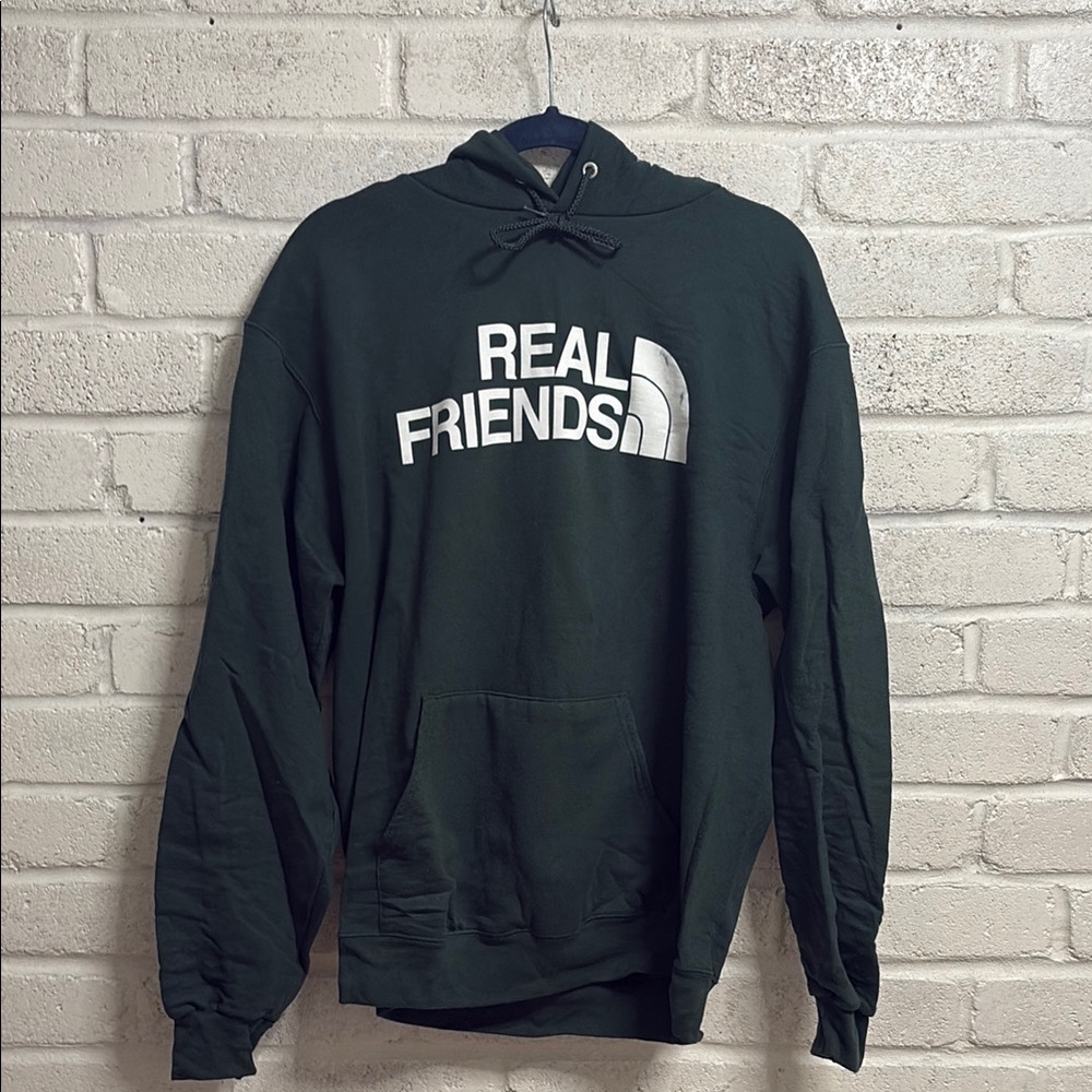Real Friends Band Champion Dark Green Hoodie with North Face Graphic